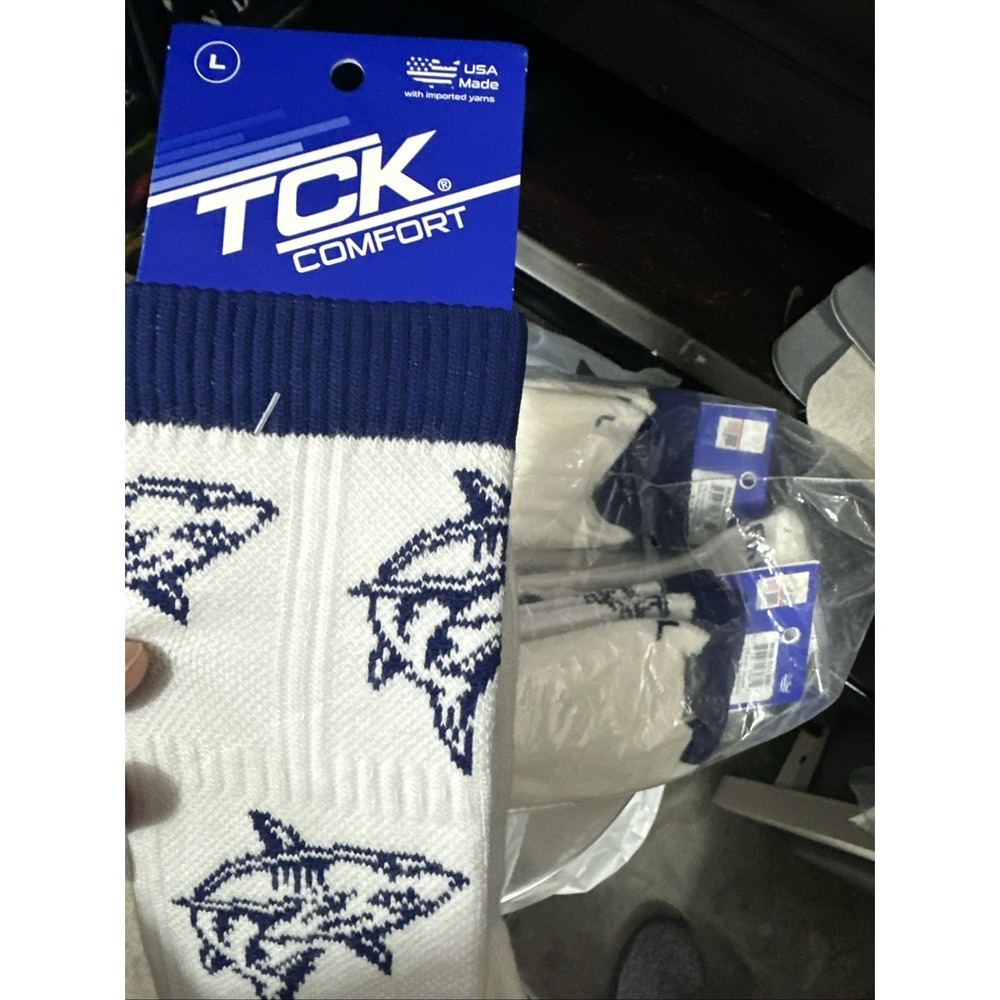 TCK Nova Southeastern University Sharks NCU One Pair USA Made Socks NWT L - Picture 3 of 4